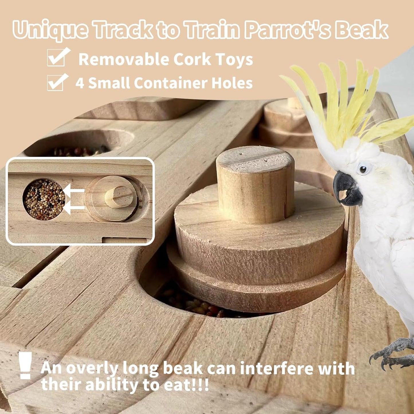 Wooden Bird Foraging Puzzle Toy - Perfect fo Parakeet, Cockatiel, Sun Conures - Interactive Mental Enrichment Toy