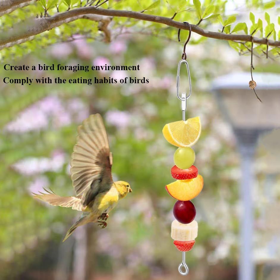 Stainless Steel Bird Food Holder (2 Pack) – Hanging Fruit & Vegetable Skewer Foraging Toy & DIY Bird Toy Maker