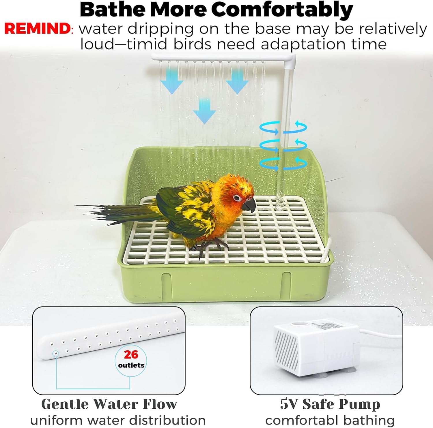 Automatic Bird Bath Fountain – Circulating Water Bath & Drinking Station for Parakeets, Cockatiels, Conures & Parrots