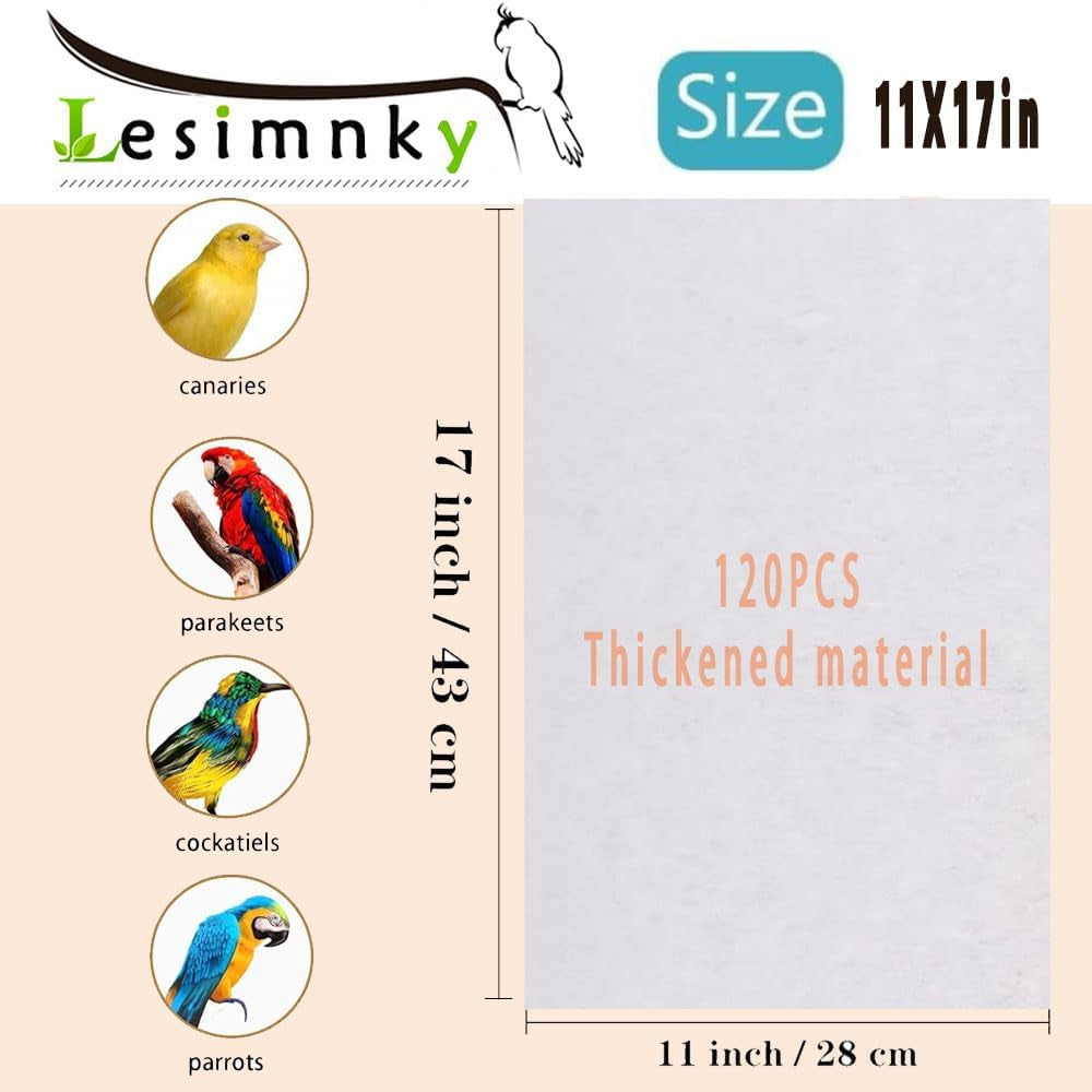 Bird Cage Liner Paper Sheets – Absorbent Pre-Cut Cage Tray Liners (120 Pack)
