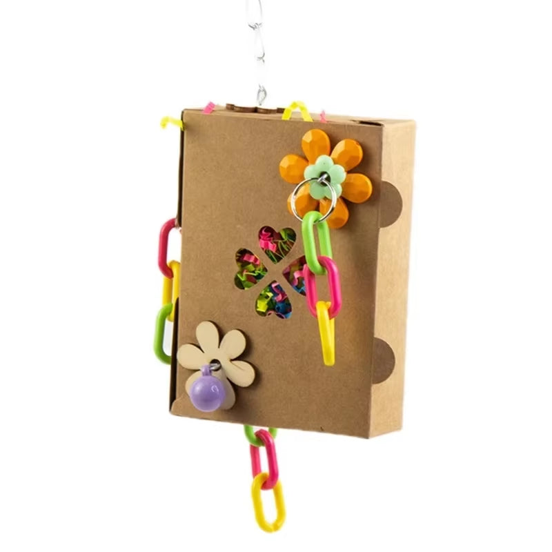 Colorful Bird Chew Toy – Natural Rattan and Paper Enrichment Toy for Budgies, Cockatiels & Conures