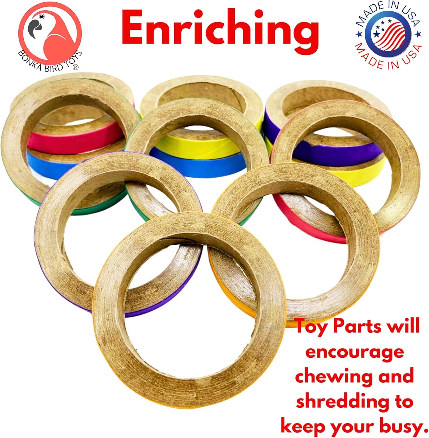 Chew Bagel Bird Toy Set – Interactive Shredding & DIY Enrichment Rings for Parrots -  12 Count