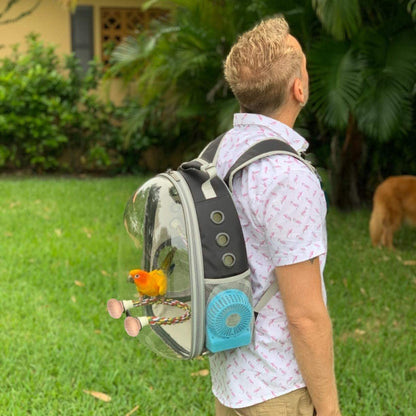 Astronaut Space Capsule Bird Carrier Backpack – Transparent Travel Cage for Small to Medium Birds