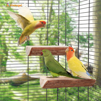 Wooden Bird Perch Platform Set (2 Pack) for Parrot Cages
