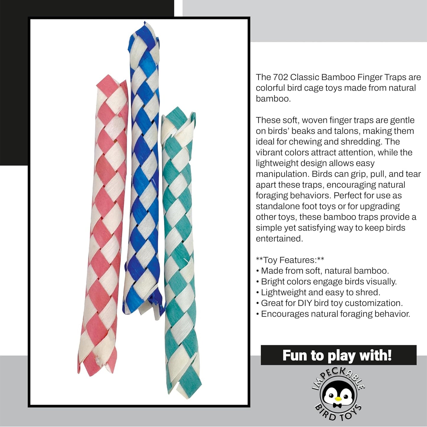 Bamboo Finger Trap Bird Toys (24 Pack) – Safe Chew & Foraging Foot Toys for Parrots, Budgies, Conures & DIY Bird Toy Parts