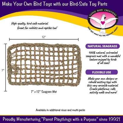 Natural Seagrass Bird Mat – Foraging, Climbing & DIY Enrichment Toy Base for Small to Large Parrots (7" x 12")