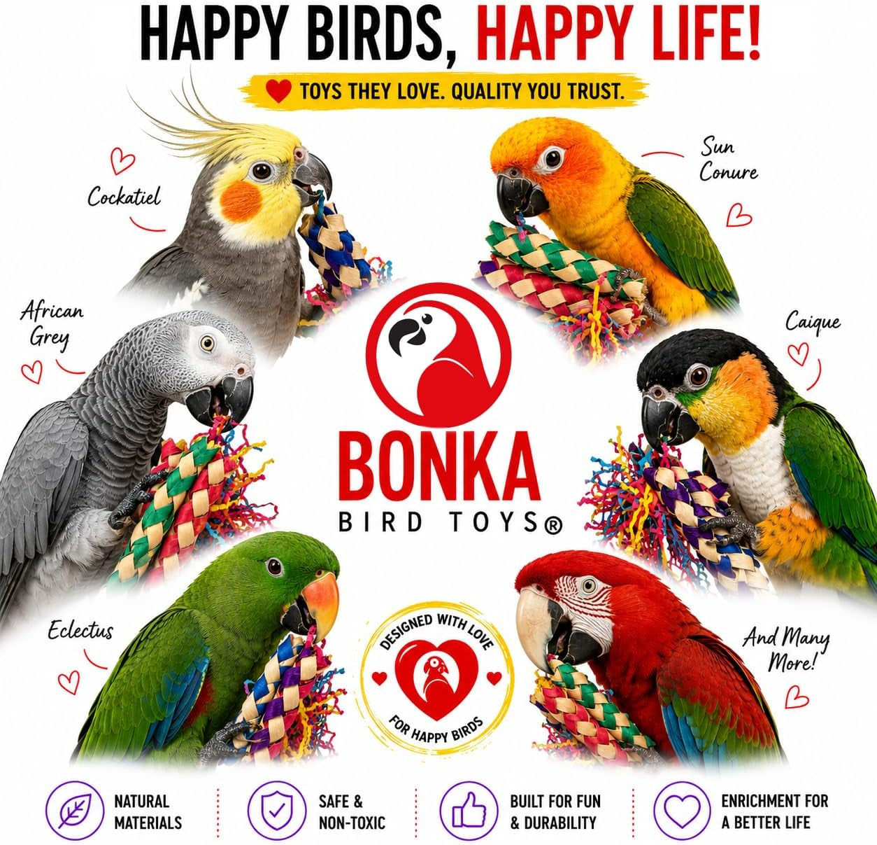 Heart Shaped, Interactive Foraging Bird Toy – Multi-Texture Shredding & Enrichment Toy for Parrots