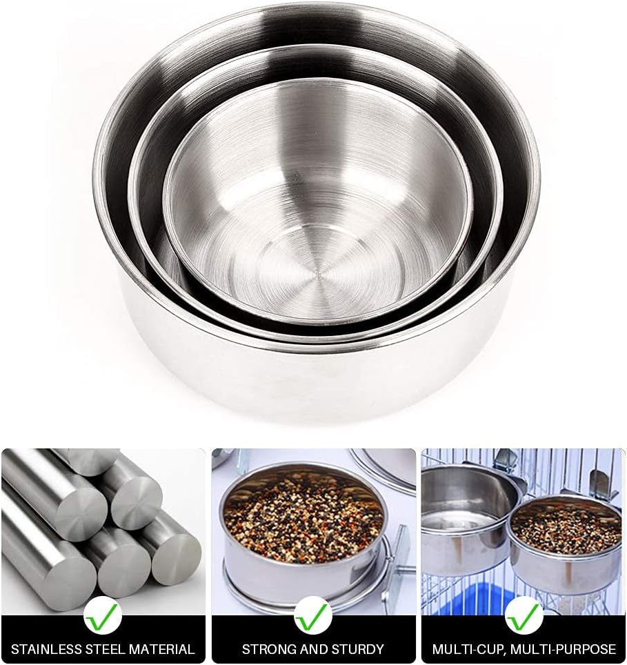 Stainless Steel Clamp-On Bird Feeding Bowl Set – Multi-Size Food & Water Dish Kit for Parrots