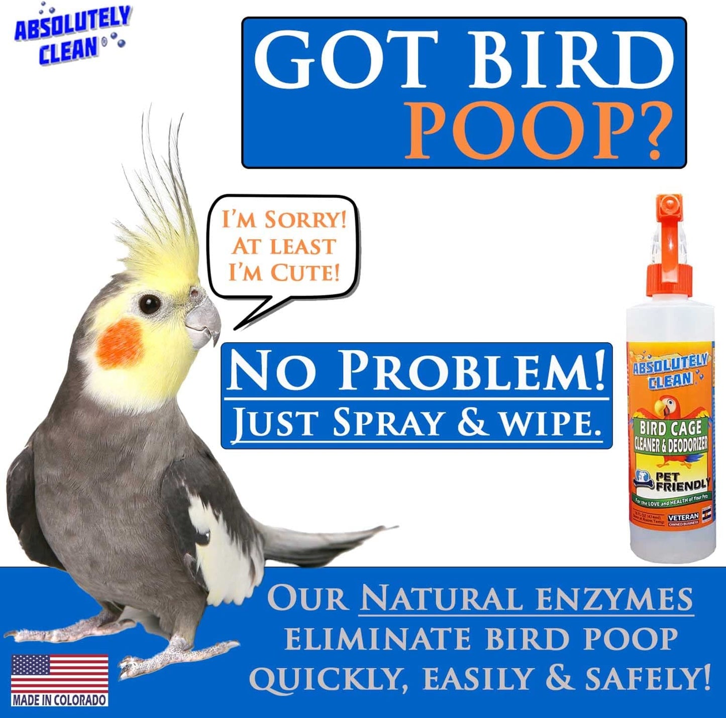 Bird Cage Cleaner & Odor Remover – Fast-Acting Enzyme Formula (16oz, 2-Pack)