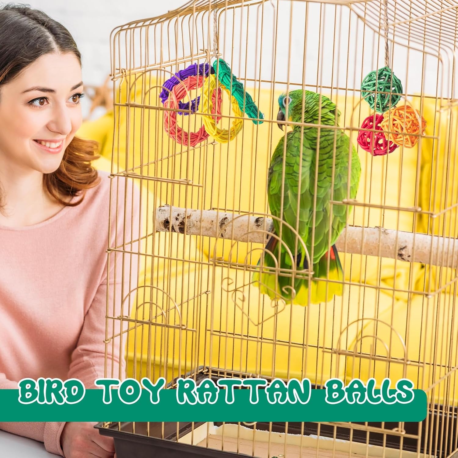 Bird Enrichment Toy Bundle – 200 PCS Natural Finger Traps, Rattan Balls & Vine Rings for Cage Play & Chewing