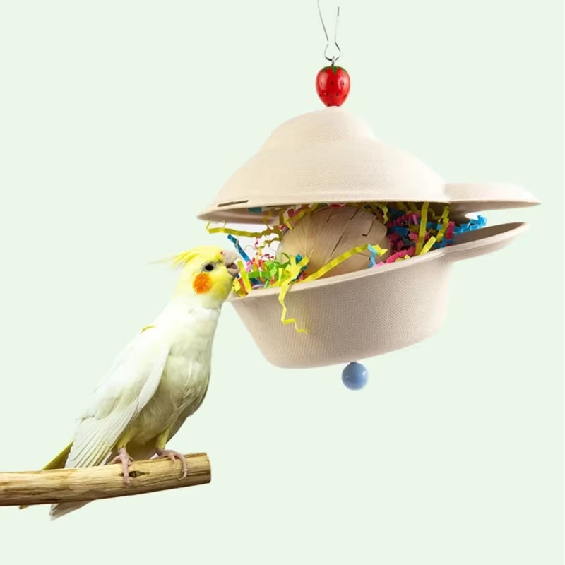 Colorful Bird Chew Toy – Natural Rattan and Paper Enrichment Toy for Budgies, Cockatiels & Conures