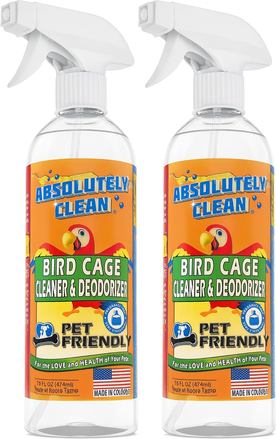 Bird Cage Cleaner & Odor Remover – Fast-Acting Enzyme Formula (16oz, 2-Pack)