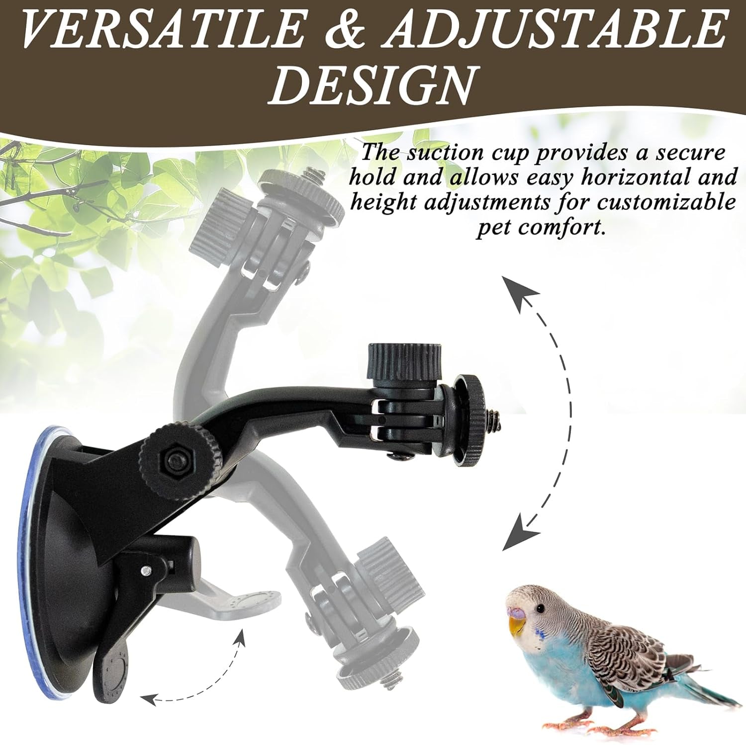 Adjustable Natural Wood Window Perch – Suction Cup Bird Perch for Windows, Showers & Travel