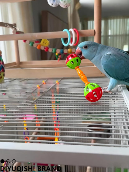 Interactive Rattan & Bell Bird Toy Set – Multi-Texture Play, Foraging & DIY Enrichment for Parrots