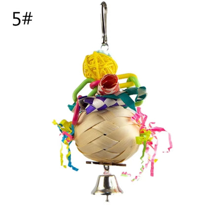 Colorful Bird Chew Toy – Natural Rattan and Paper Enrichment Toy for Budgies, Cockatiels & Conures