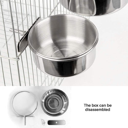 Stainless Steel Clamp-On Bird Feeding Bowl Set – Multi-Size Food & Water Dish Kit for Parrots