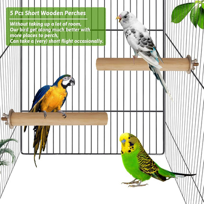 Natural Wood Bird Perch Set - 5 Piece Simple Dowel Perch for Small to Medium Birds,