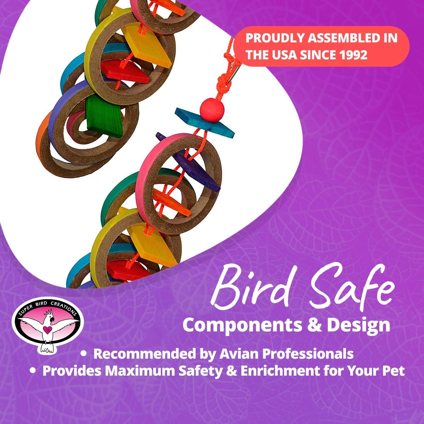 Olympic Rings Bird Toy, Large Bird Size, 15” X 4” X 4”