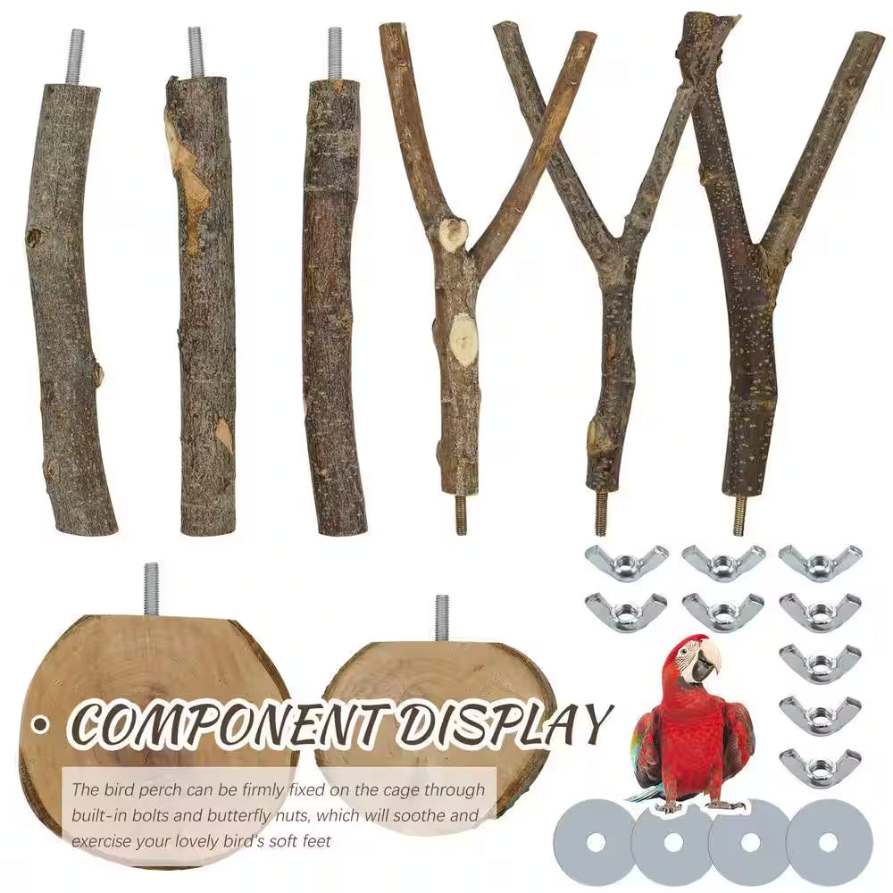 8-Pack Natural Wood Bird Perch - Perch Variety Pack. Includes Platform, Branched Perch, and Single Perch.