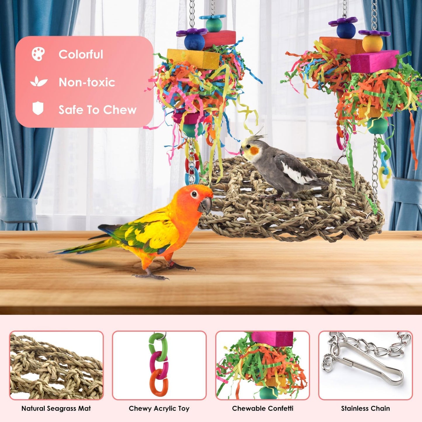Seagrass Bird Swing Mat – Hanging Foraging, Climbing & Chewing Enrichment Toy and Perch