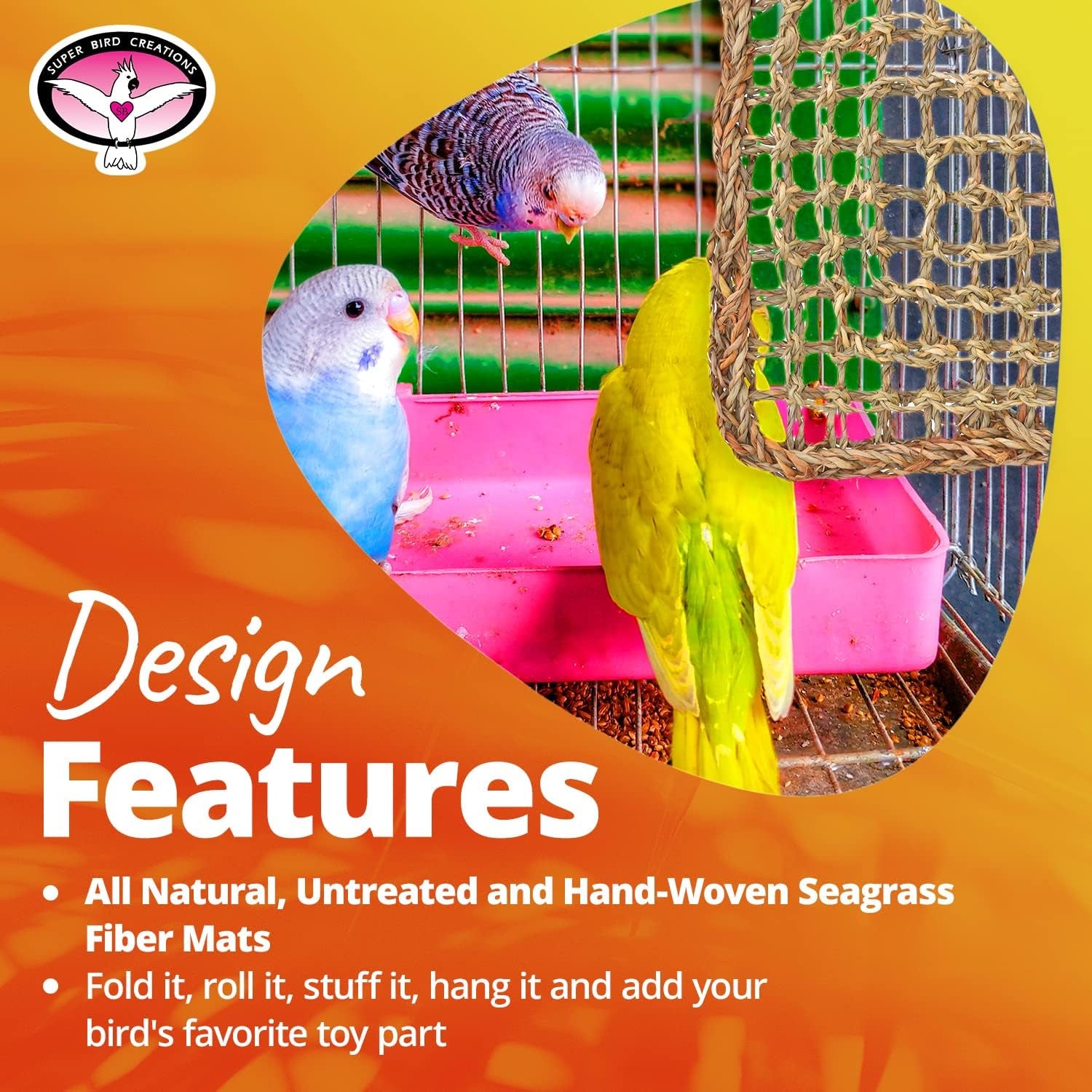 Natural Seagrass Bird Mat – Foraging, Climbing & DIY Enrichment Toy Base for Small to Large Birds & Reptiles (7" x 12", 3 Pack)