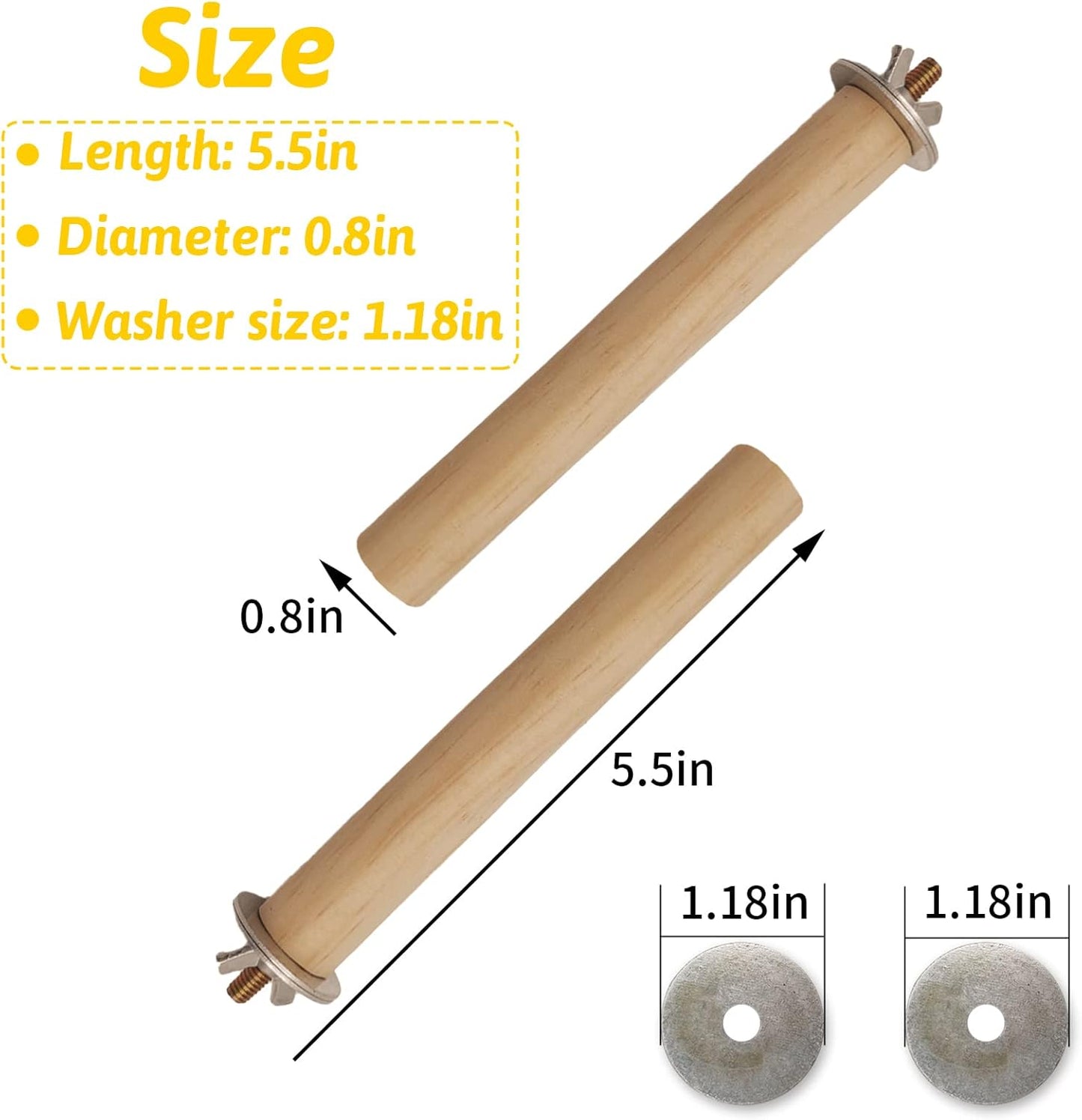 Natural Wood Bird Perch Set - 5 Piece Simple Dowel Perch for Small to Medium Birds,