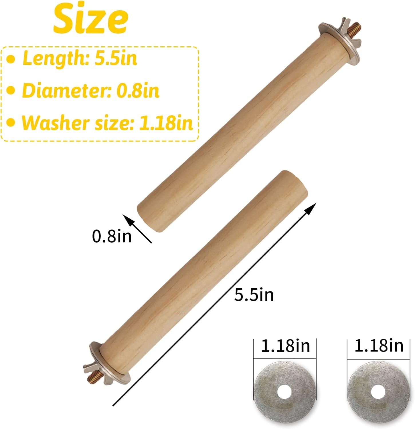 Natural Wood Bird Perch Set - 5 Piece Simple Dowel Perch for Small to Medium Birds,