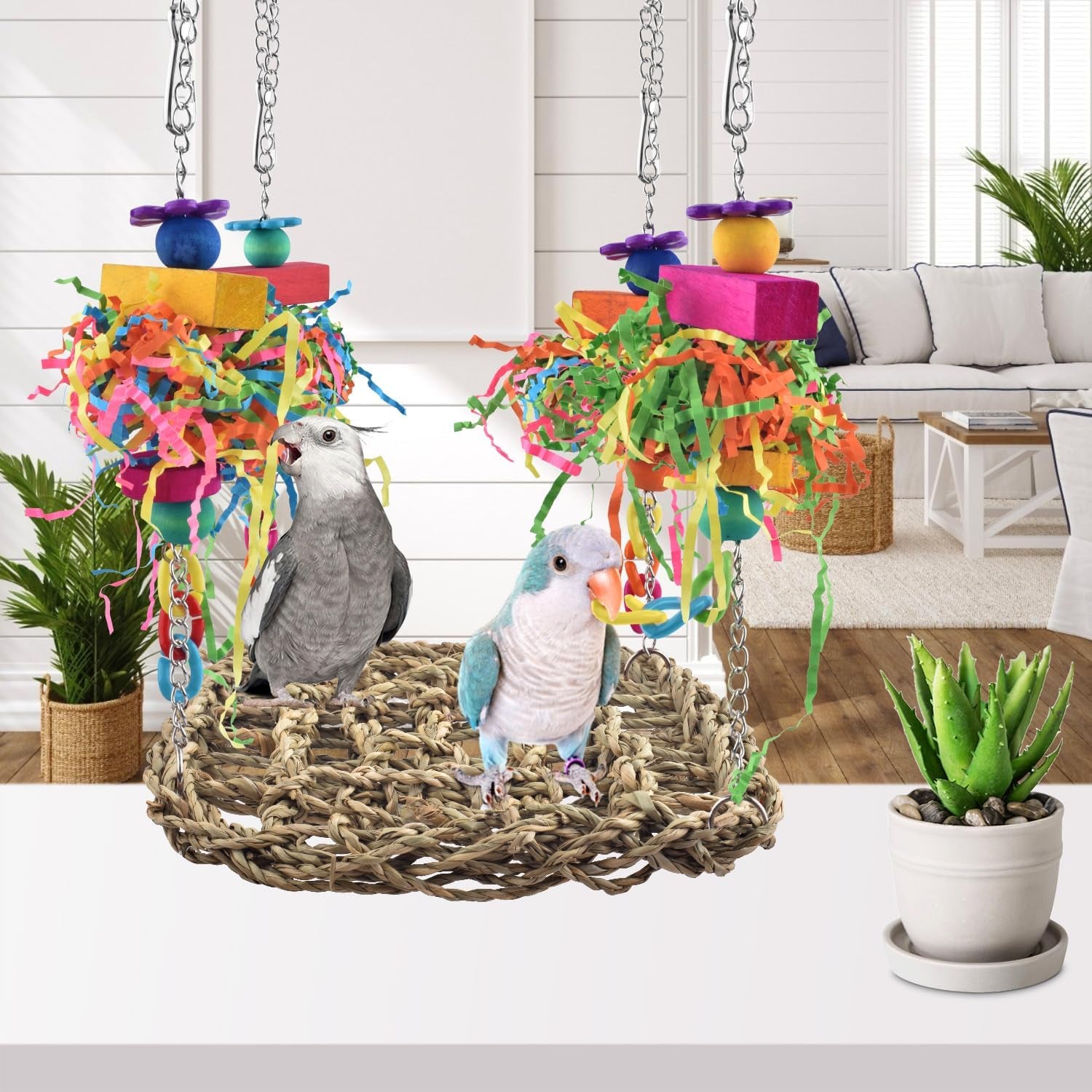 Seagrass Bird Swing Mat – Hanging Foraging, Climbing & Chewing Enrichment Toy and Perch