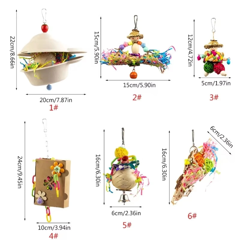 Colorful Bird Chew Toy – Natural Rattan and Paper Enrichment Toy for Budgies, Cockatiels & Conures