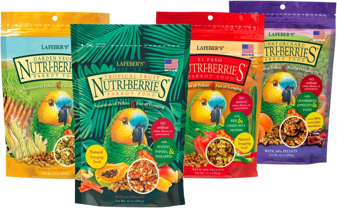 Lafeber's Gourmet Nutri-Berries Variety Pack – Complete Foraging Food for Parrots (4 Pack)