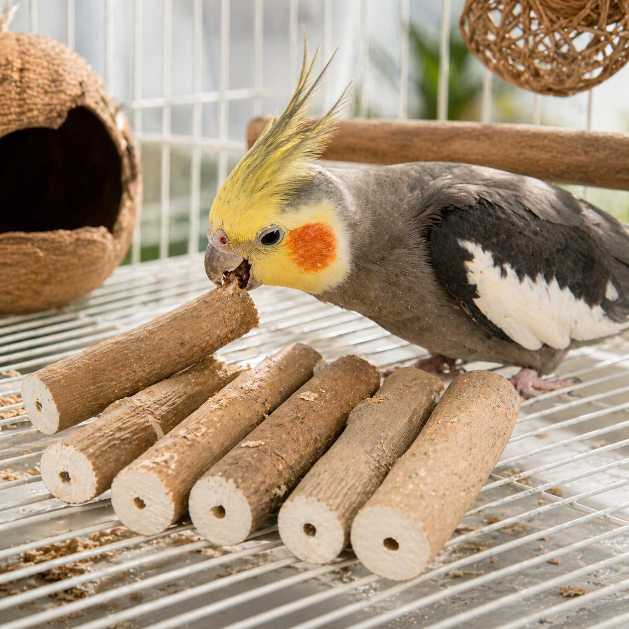 Natural Sola Bark Bird Chew Sticks – 6 Pack Soft Wood Foot Toys & DIY Bird Toy Making Material for Parrots, Cockatiels & Small Birds