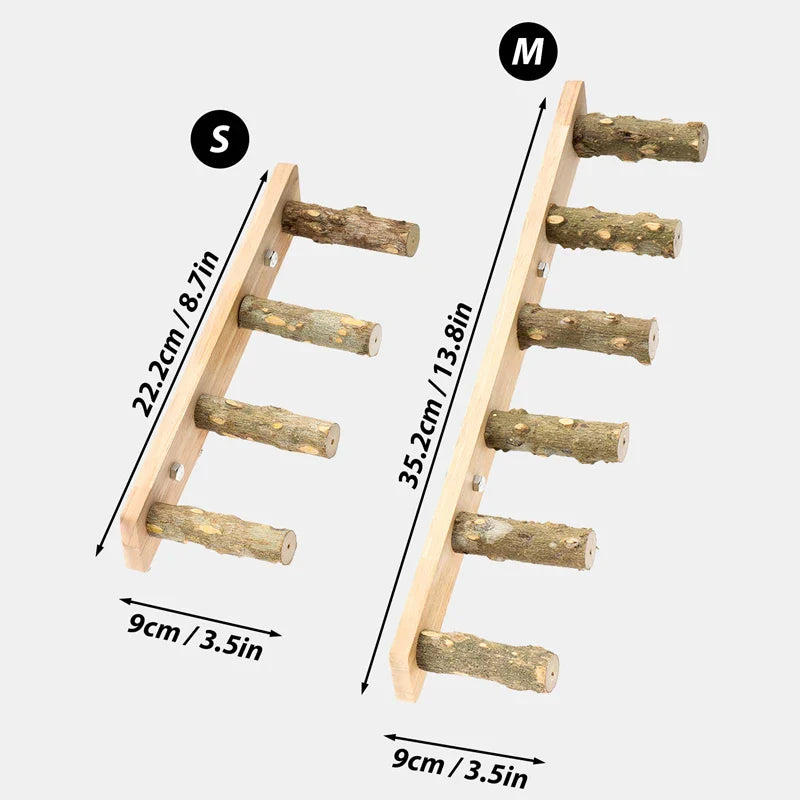 Bird Ladder Perch for Cage, Natural Wood Ladder Perch, 2 Sizes.
