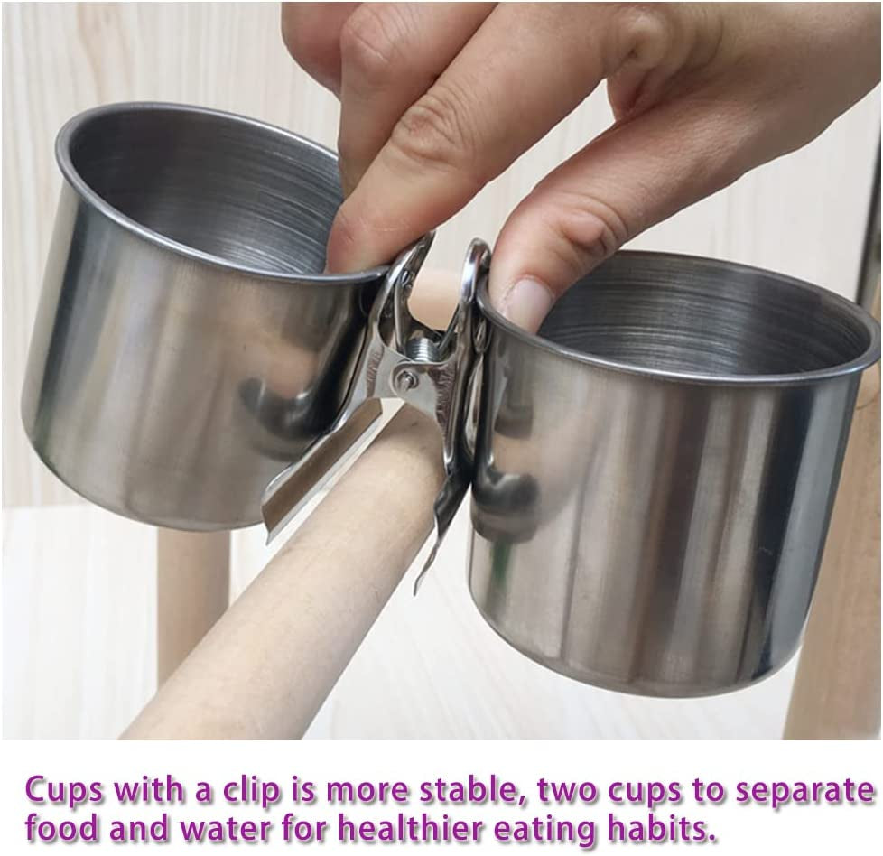 Stainless Steel Clamp-On Bird Feeding Cups – Travel & Cage Food & Water Dish Set