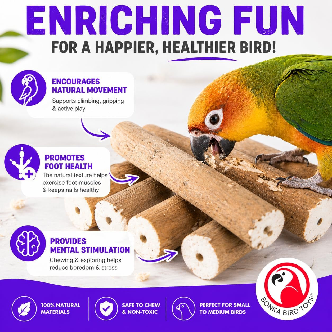 Natural Sola Bark Bird Chew Sticks – 6 Pack Soft Wood Foot Toys & DIY Bird Toy Making Material for Parrots, Cockatiels & Small Birds