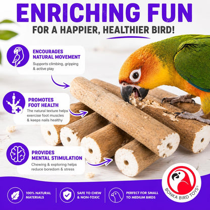 Natural Sola Bark Bird Chew Sticks – 6 Pack Soft Wood Foot Toys & DIY Bird Toy Making Material for Parrots, Cockatiels & Small Birds