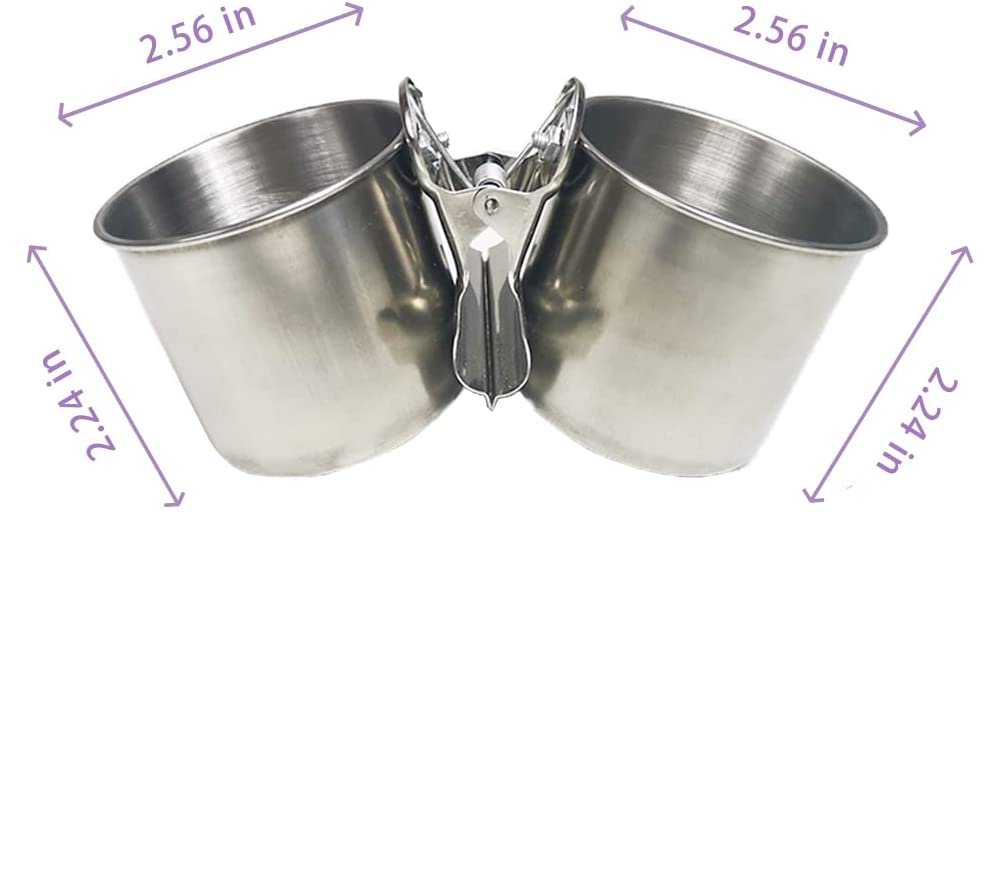 Stainless Steel Clamp-On Bird Feeding Cups – Travel & Cage Food & Water Dish Set