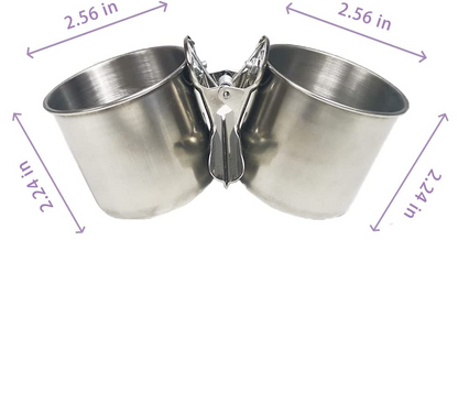 Stainless Steel Clamp-On Bird Feeding Cups – Travel & Cage Food & Water Dish Set