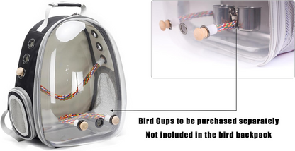 Astronaut Space Capsule Bird Carrier Backpack – Transparent Travel Cage for Small to Medium Birds