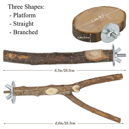 8-Pack Natural Wood Bird Perch - Perch Variety Pack. Includes Platform, Branched Perch, and Single Perch.