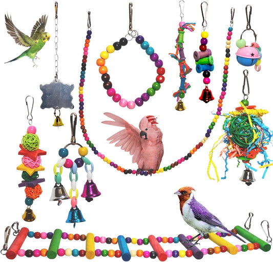 10-Piece Parrot Toy Set – Multi-Activity Cage Enrichment for Small to Medium Birds