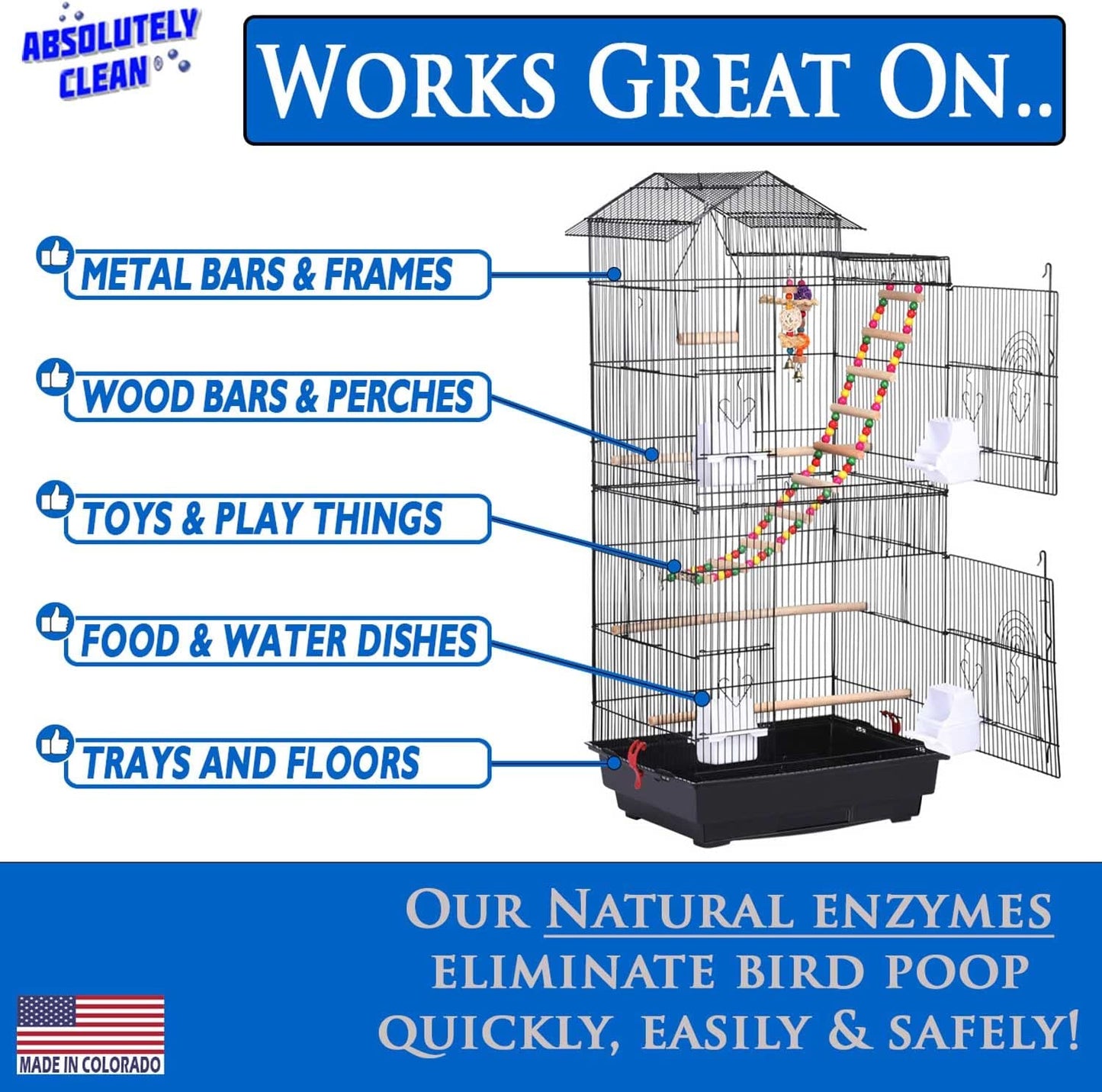 Bird Cage Cleaner & Odor Remover – Fast-Acting Enzyme Formula (16oz, 2-Pack)