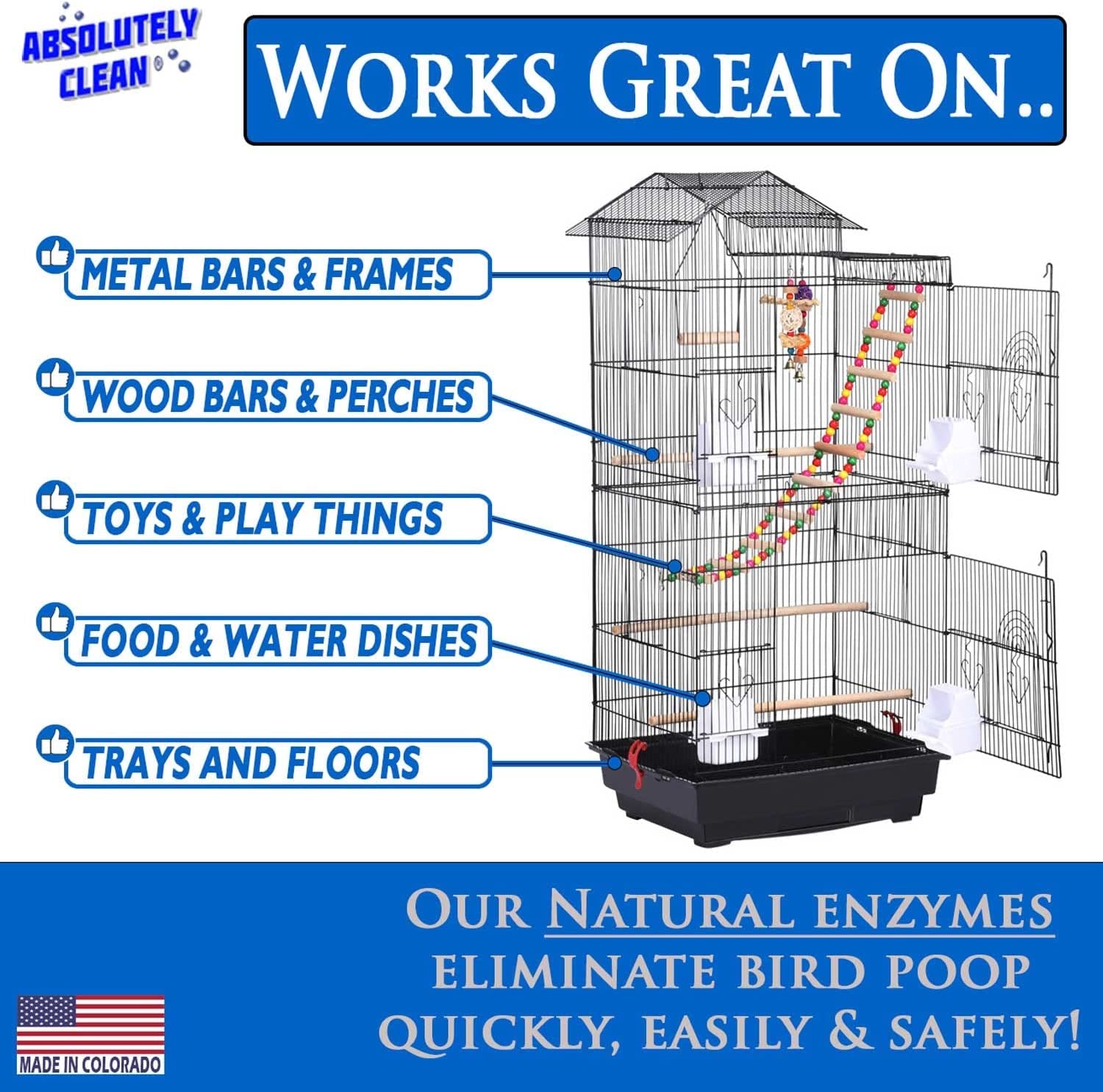 Bird Cage Cleaner & Odor Remover – Fast-Acting Enzyme Formula (16oz, 2-Pack)