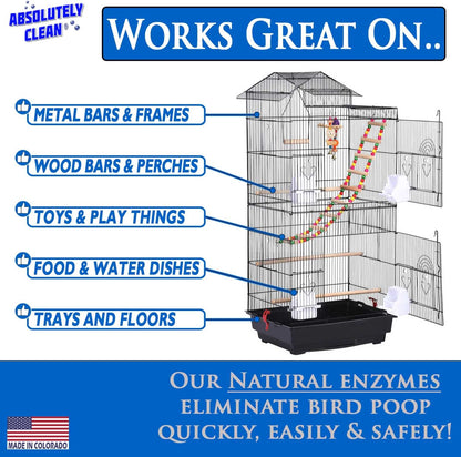 Bird Cage Cleaner Concentrate – Fast-Acting Enzyme Formula (16oz Makes 64oz)