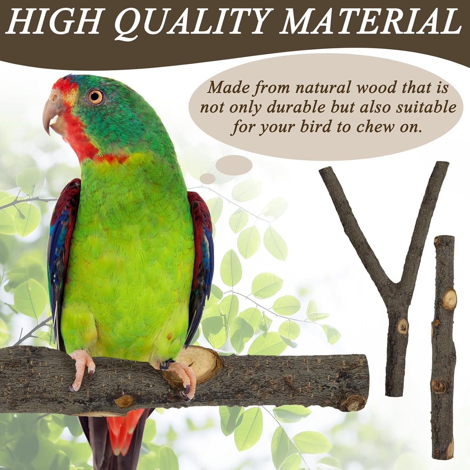Adjustable Natural Wood Window Perch – Suction Cup Bird Perch for Windows, Showers & Travel