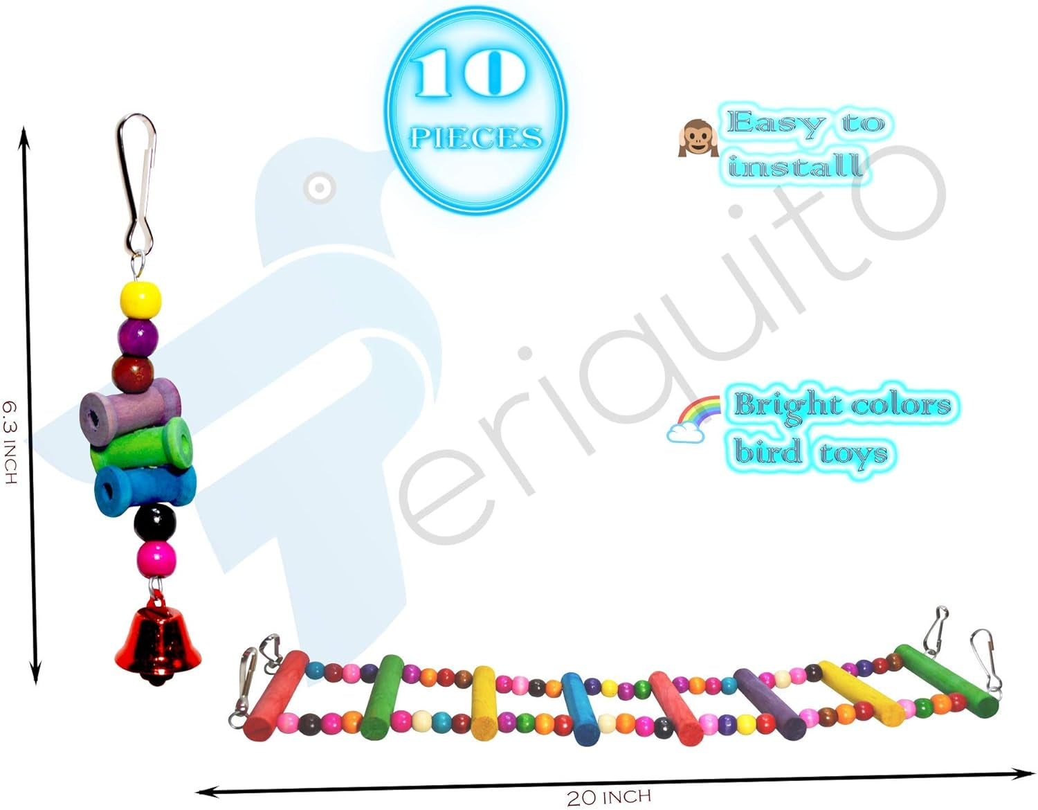10-Piece Parrot Toy Set – Multi-Activity Cage Enrichment for Small to Medium Birds