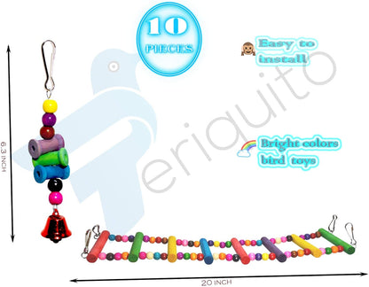 10-Piece Parrot Toy Set – Multi-Activity Cage Enrichment for Small to Medium Birds