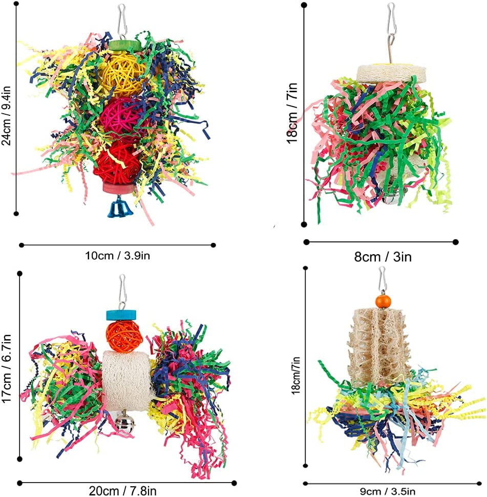 Bird Shredder & Foraging Cage Toy Set – Natural Chewing, Climbing & Enrichment, 4 Pack
