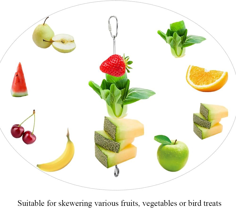 Stainless Steel Bird Food Holder (2 Pack) – Hanging Fruit & Vegetable Skewer Foraging Toy & DIY Bird Toy Maker