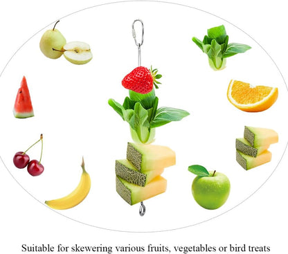 Stainless Steel Bird Food Holder (2 Pack) – Hanging Fruit & Vegetable Skewer Foraging Toy & DIY Bird Toy Maker