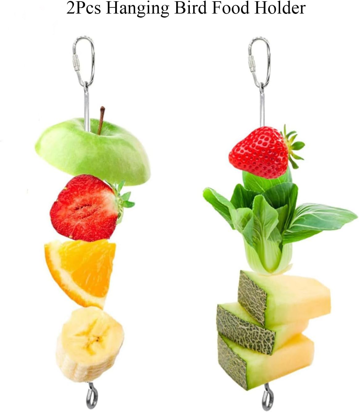 Stainless Steel Bird Food Holder (2 Pack) – Hanging Fruit & Vegetable Skewer Foraging Toy & DIY Bird Toy Maker